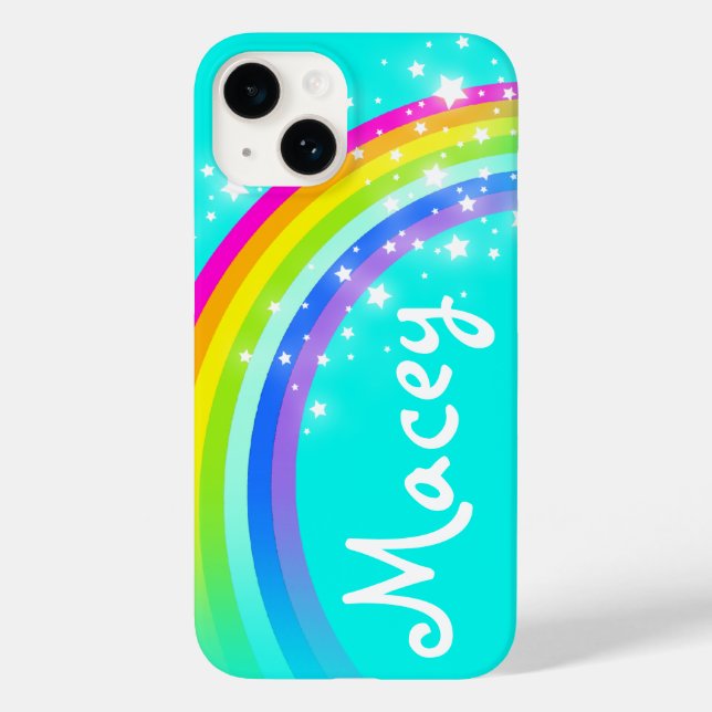 Ihr Name 5 Buchstaben Regenbogenaqua Case-Mate iPhone Hülle (Rückseite)