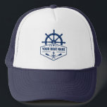 Ihr Name Anchor Oars Helm Stars in Navy Blue Truckerkappe<br><div class="desc">Nautical Anker Oars,  Schiffrad Helm und Sterne mit Ihrem Personalisierten Bootnamen oder anderen Text auf einem stilvollen LKW-Hut.</div>