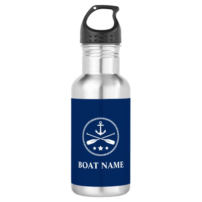 Ihr Name Anchor & Oars Navy Blue Edelstahlflasche (Vorderseite)