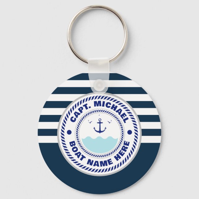 Ihr Name Anchor Willkommen an Bord blau weiß Schlüsselanhänger (Vorderseite)