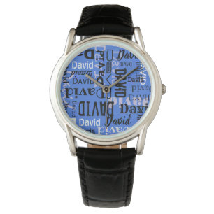 IHR NAME Anpassbare Black Blue Watch Armbanduhr