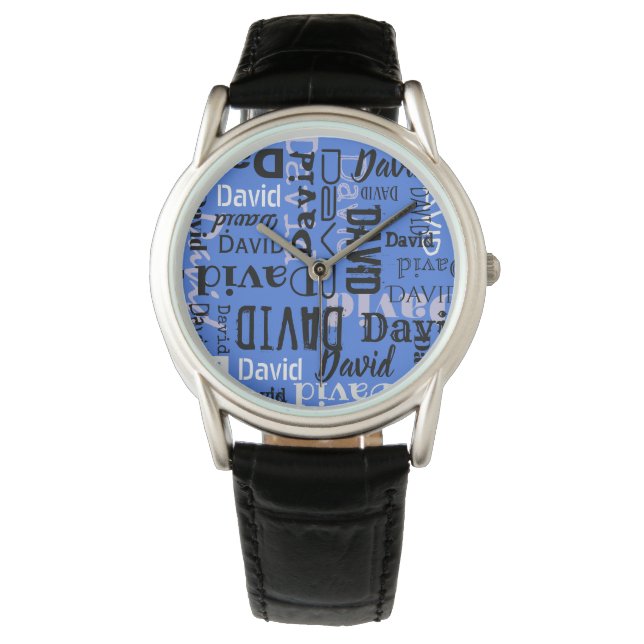 IHR NAME Anpassbare Black Blue Watch Armbanduhr (Vorderseite)