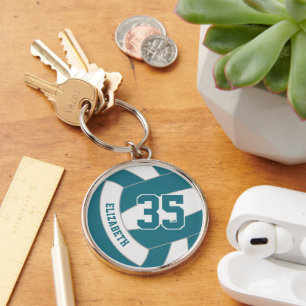 ihr Name aquamarine weiße Mannschaftsfarben Volley Schlüsselanhänger