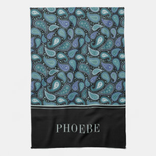 Ihr Name auf Eleagant Retro Blue Paisley Muster Geschirrtuch