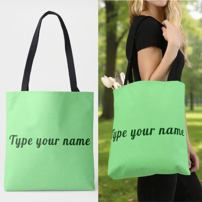 Ihr Name auf hellgrüner Tote-Tasche (Light green tote bag with your name)