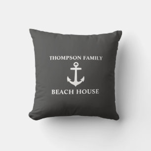 Ihr Name Beach House Anchor Grau Kissen