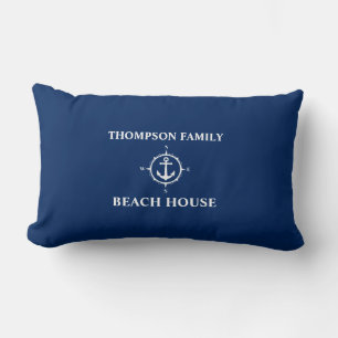 Ihr Name Beach House Compass Anker Blue Lendenkissen