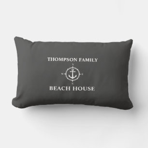 Ihr Name Beach House Compass Anker Grau Lendenkissen