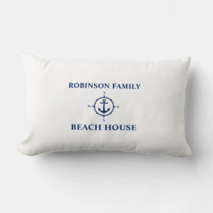 Ihr Name Beach House Compass Anker White Lendenkissen