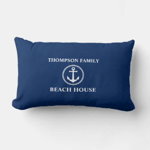 Ihr Name Beach House Sea Anchor Blue Lendenkissen