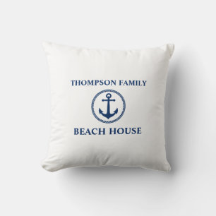Ihr Name Beach House Sea Anchor Navy Blue White Kissen