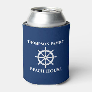 Ihr Name Beach House Ships Wheels Helm Navy Blue Dosenkühler