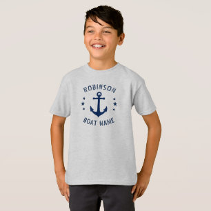 Ihr Name & Boat Vintag Ankerstars Blau & Grau T-Shirt
