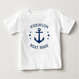 Ihr Name & Boot Vintage-Anker Sterne Blau & Weiß Baby T-shirt