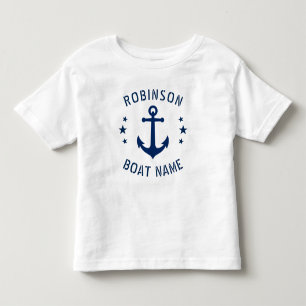 Ihr Name & Boot Vintage-Anker Sterne Blau & Weiß Kleinkind T-shirt