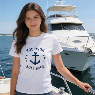 Ihr Name & Boot Vintage-Anker Sterne Blau & Weiß T-Shirt