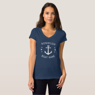 Ihr Name & Bootname Vintag Anker Sterne Navy & Whi T-Shirt