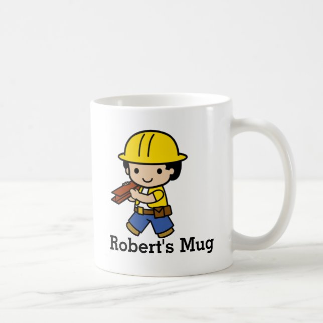 Ihr Name Builder Boy in Yellow Hard Hat Kaffeetasse (Rechts)