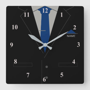 Ihr Name Business Clock Black Anzug Blue Necktie Quadratische Wanduhr