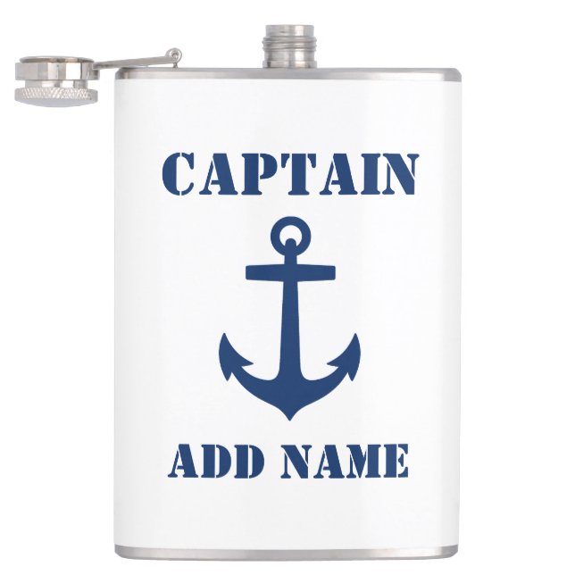 Ihr Name Captain Flask Anchor White Flachmann (Geöffnet)