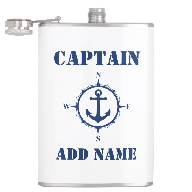 Ihr Name Captain Flask Compass Anchor White Flachmann (Geöffnet)