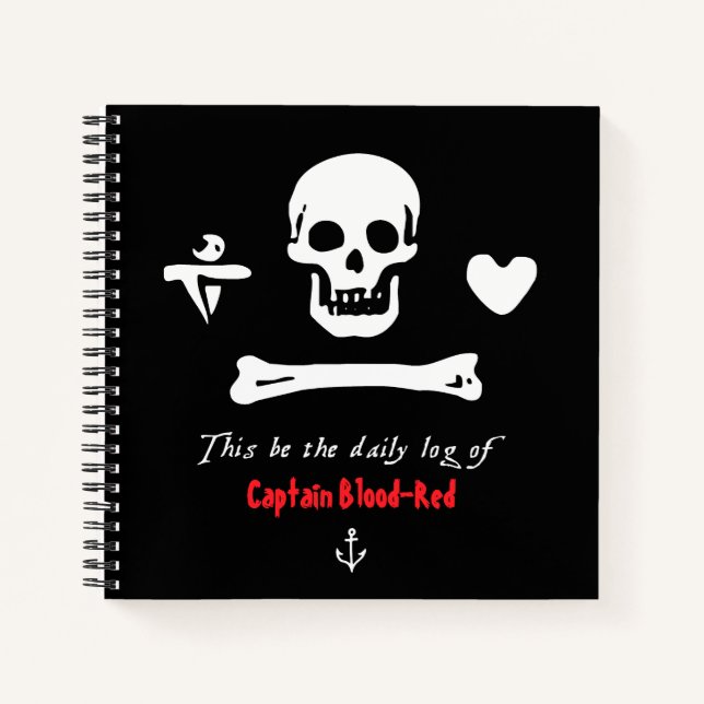 Ihr Name Captain Pirate Daily Log Notizbuch (Vorderseite)