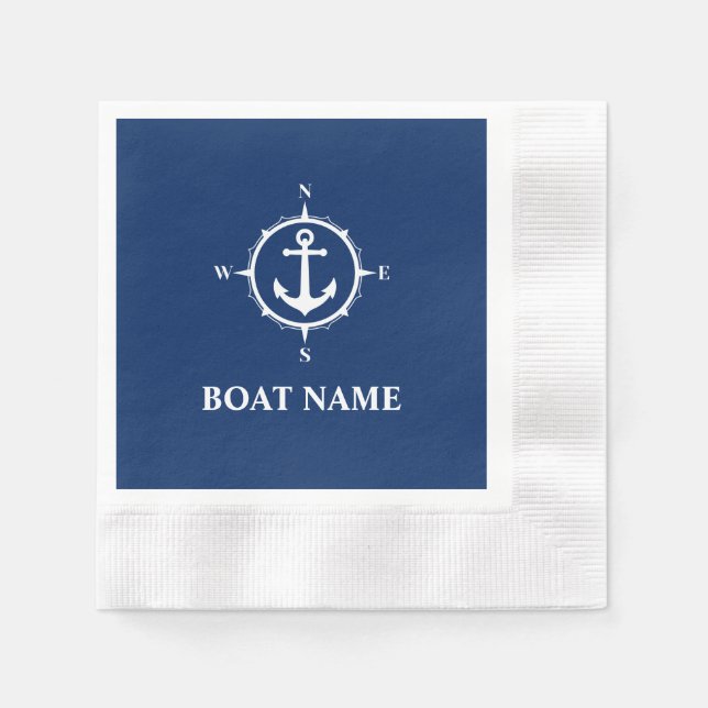 Ihr Name Compass Anchor Blue Cocktail Serviette (Vorderseite)