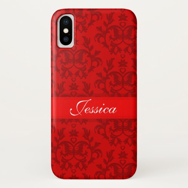 Ihr Name Damask Red iPhone Case (Rückseite)