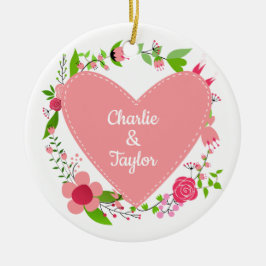 Ihr Name(e) in einem benutzerdefinierten Herz-Orna Keramikornament