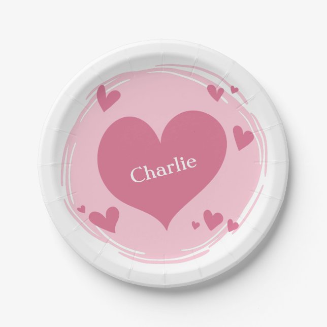 Ihr Name(e) in einem Heart Paper-Teller Pappteller (Vorderseite)