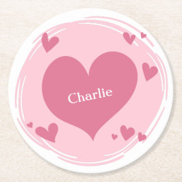 Ihr Name(e) in einem Heart Paper-Untersetzer Runder Pappuntersetzer