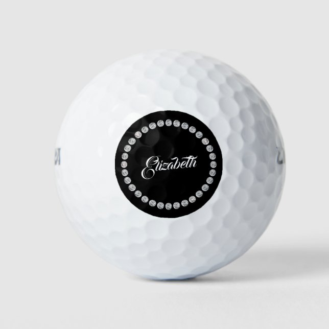Ihr Name Elegant Diamond Circle Illustration Golfball (Vorderseite)