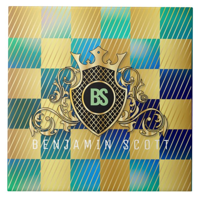 Ihr Name Elegant Gold Monogram Fliese (Vorderseite)