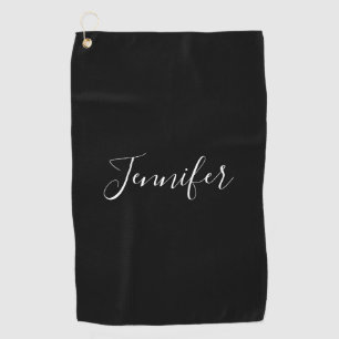 Ihr Name Elegante weiße Schrift auf Schwarz Golfhandtuch