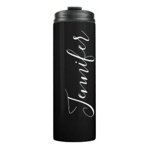 Ihr Name Elegante weiße Schrift auf Schwarz Thermosbecher