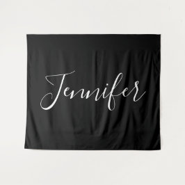 Ihr Name | Elegante weiße Schrift auf Schwarz Wandteppich