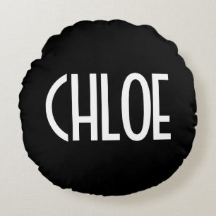 Ihr Name, fett weißer Text   Schwarz Rundes Kissen