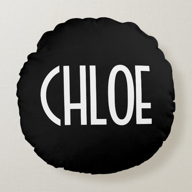 Ihr Name, fett weißer Text | Schwarz Rundes Kissen (Vorderseite)