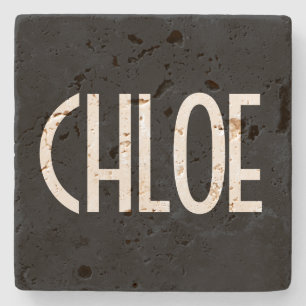 Ihr Name, fett weißer Text   Schwarz Steinuntersetzer