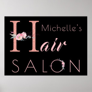 Ihr Name Friseur Salon Blumenkohl Glitzer rosa sch Poster