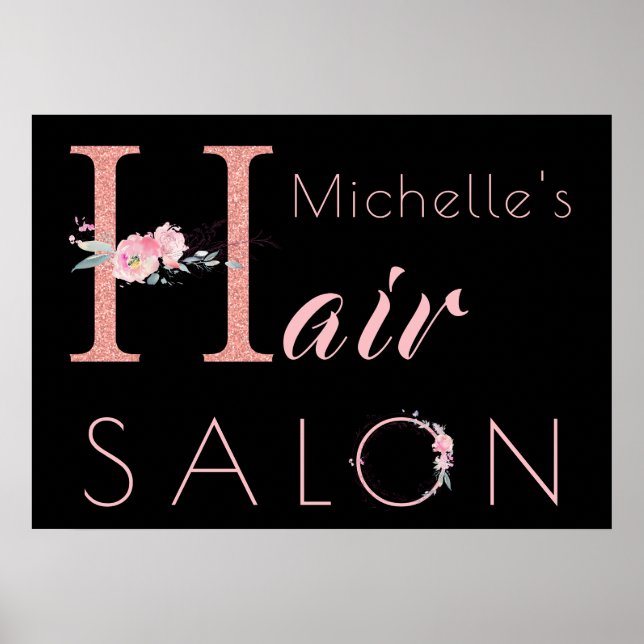 Ihr Name Friseur Salon Blumenkohl Glitzer rosa sch Poster (Vorne)