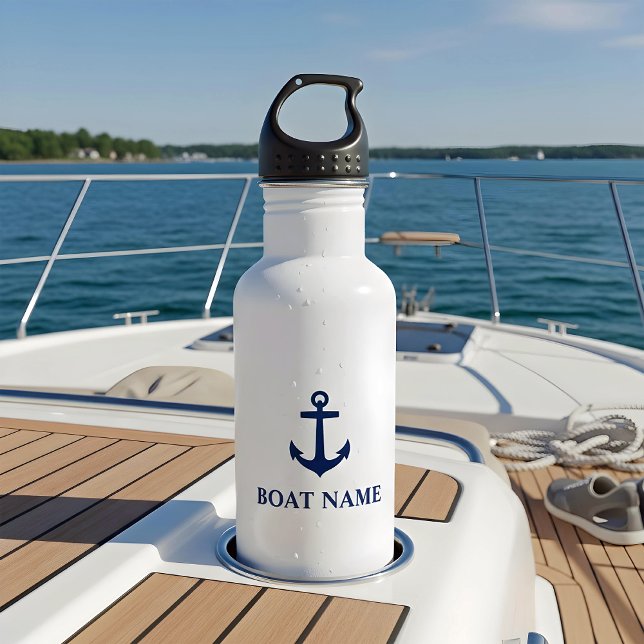 Ihr Name für Ihr Boot Blue Anchor White Edelstahlflasche (Von Creator hochgeladen)