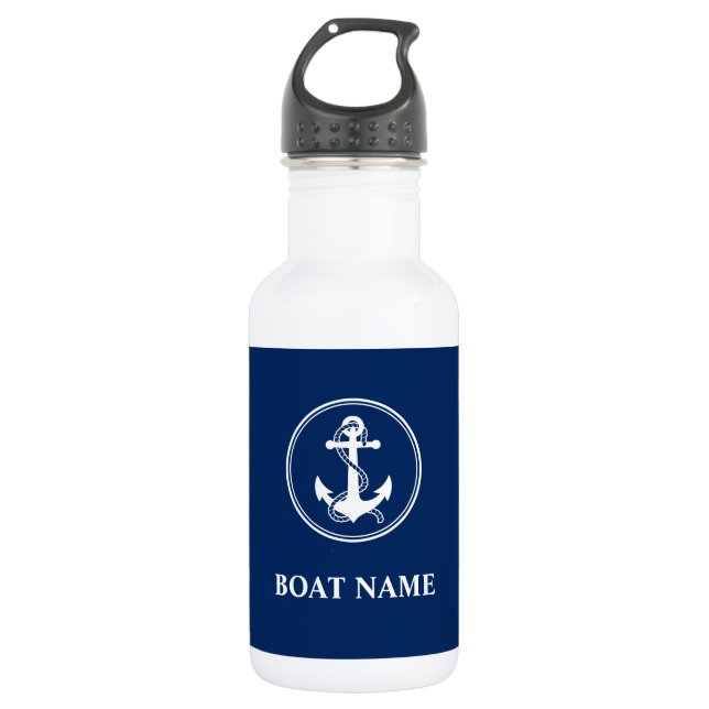 Ihr Name für Ihr Boot Seil & Anker Blau Weiß Edelstahlflasche (Vorderseite)