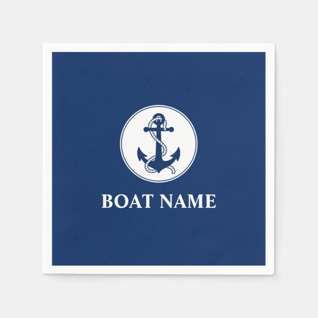 Ihr Name für Ihr Boot Seil & Ankerblau Serviette (Vorderseite)