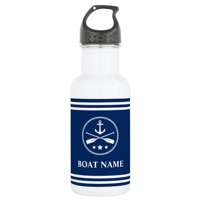 Ihr Name für Ihr Schiff Anker & Oars gestrichen Edelstahlflasche (Vorderseite)