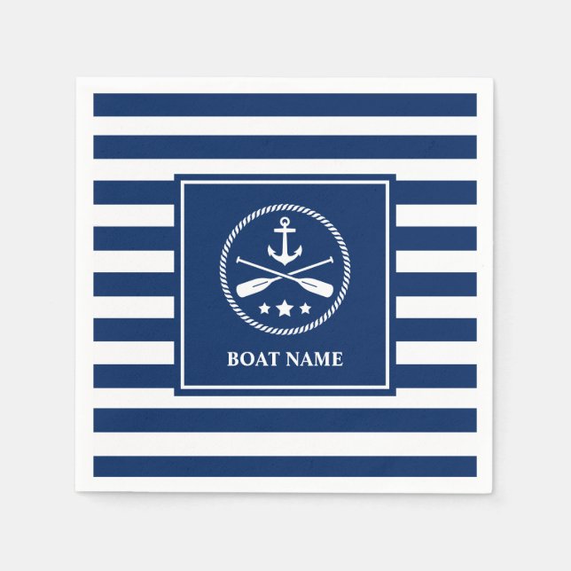 Ihr Name für Ihr Schiff Nautical Anchor & Oars Bla Serviette (Vorderseite)