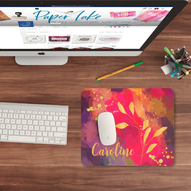 Ihr Name Gold Splashed Bright Scarlet Abstrakt Mousepad (Von Creator hochgeladen)