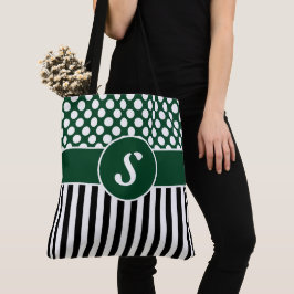Ihr Name Green White Stripes Polka Dot Tote Tasche
