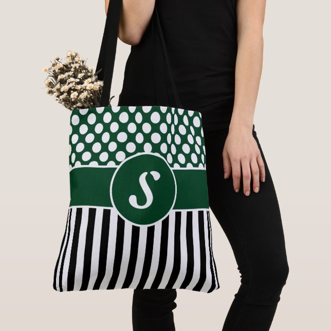 Ihr Name Green White Stripes Polka Dot Tote Tasche (Von Nahem)