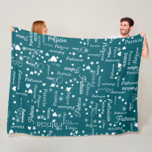 Ihr Name & Herz gürlich dunkelblau aquamarin Fleecedecke